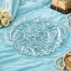 Indiana Glass Wild Rose 1950's Two Handle Serving Platter